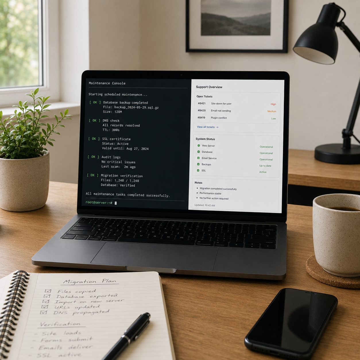 Maintenance console on a laptop